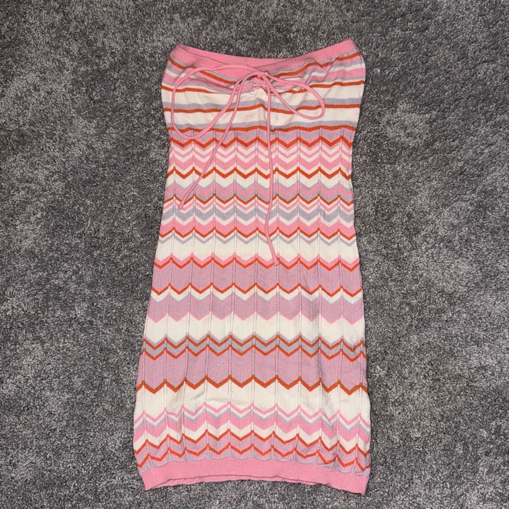 Princess Polly Pink and Cream Chevron Mini Dress